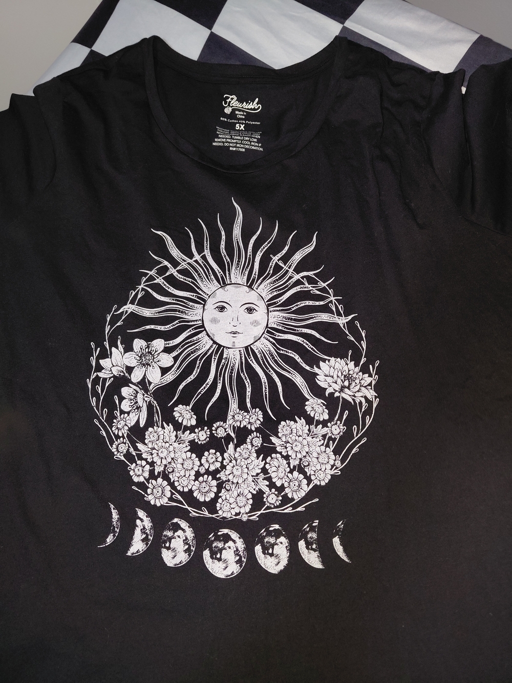 Fleurish Black Graphic Tee with White Label Print
